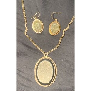 HB Heather Benjamin Wave Java Drusy Gold Plated Wave Chain Necklace Earrings set
